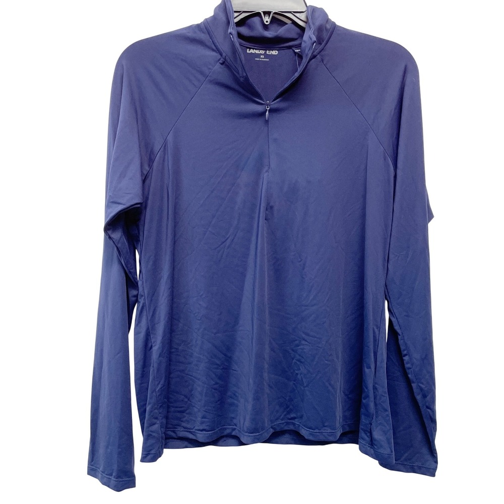 Lands' End Women's Navy Blue Quarter-Zip Long Sleeve Rash Guard Top Size XS